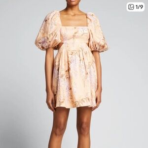 Zimmermann Rosa Cut out linen dress Blush Floral Mini with Lavender Accents